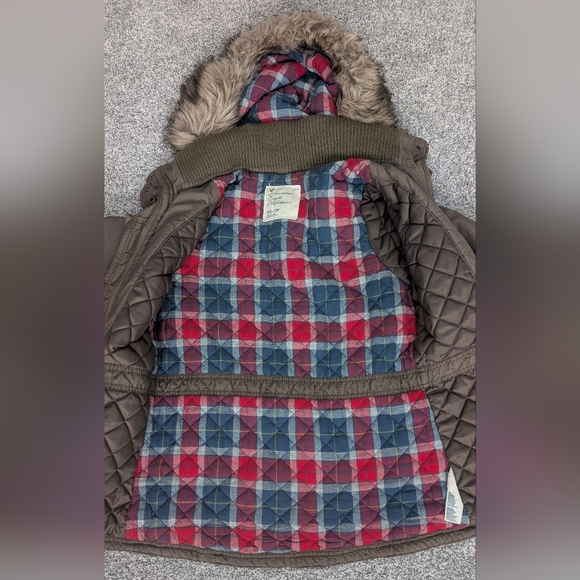 VTG Y2K American Eagle Bomber Jacket Coat Faux Fur Flannel Plaid Lined Womens XS - Picture 4 of 11